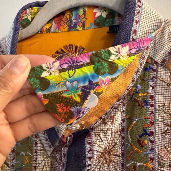 Robert Graham Floral Embroidered Cotton Silk Flip Cuff Multicolored Shirt Sz XL - Picture 5 of 8